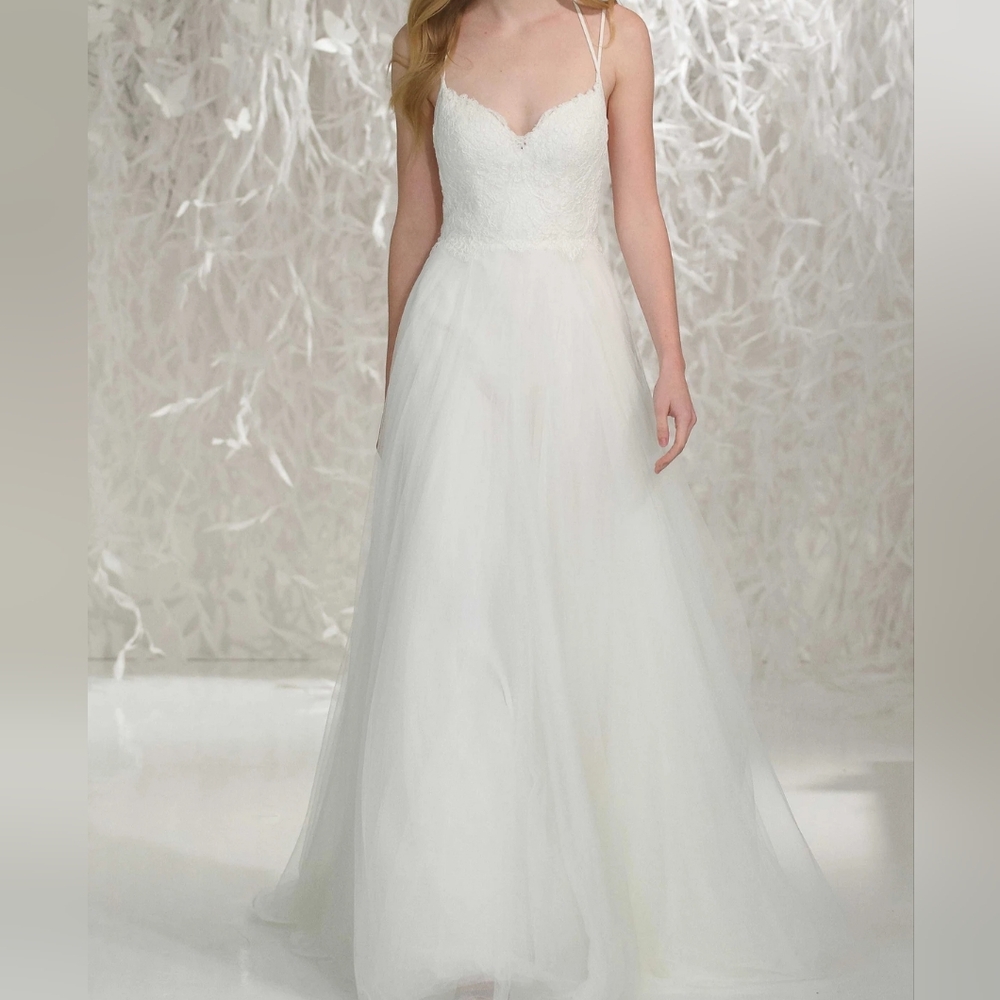 Willowby By Watters Wedding Dress Lace Bodice Tulle Skirt With Train Size 10